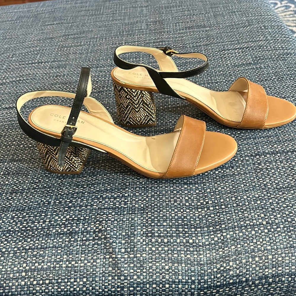 Cole Haan Josie Block Heel - Black/Tan/Rafia
Sz 9 1/2